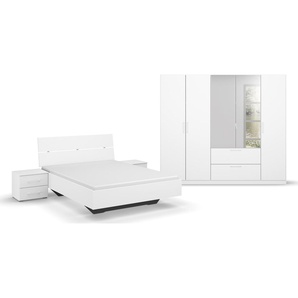 Schlafzimmer-Set RAUCH Challenger Schlafzimmermöbel-Sets Gr. Bett 140 x 200 cm-Schrank 5-trg. Höhe 210 cm + ohne Matratze, B/H: 140 cm x 200 cm, weiß (alpinweiß) Komplett Schlafzimmer