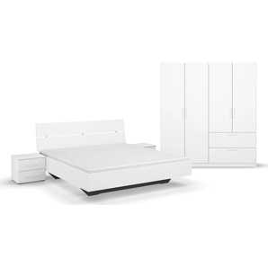 Schlafzimmer-Set RAUCH Challenger Schlafzimmermöbel-Sets Gr. Bett 160 x 200 cm-Schrank 4-trg. Höhe 197 cm + ohne Matratze, B/H: 160 cm x 200 cm, weiß (alpinweiß) Komplett Schlafzimmer