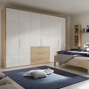Schlafzimmer Solo Nova, Bianco weiß/Eiche Macao-Nachbildung, 180 x 200 cm, Schrank 300 x 223 cm