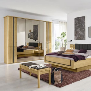 Schlafzimmer Sorrent in Eiche massiv/Schiefer-Nachbildung, 180 x 200 cm, Schrank 300 x 216 cm