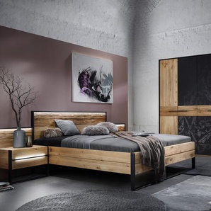 Schlafzimmer Steel, Wildeiche gebürstet, 180 x 200 cm, Schrank 299 x 222 cm