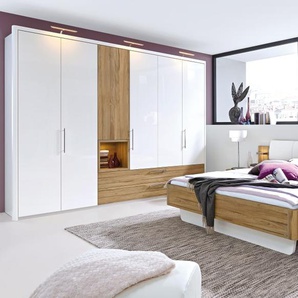 Schlafzimmer Zamaro, bianco weiß Hochglanz/Eiche Volano-Nachbildung, 180 x 200 cm, Schrank 302 x 223 cm