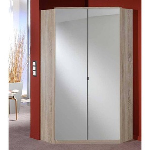 Schlafzimmereckschrank in Eiche Sägerau zwei Spiegeltüren