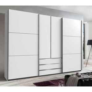 Schlafzimmerkleiderschrank 300 cm breit in Weiß Dreh- und Schiebetüren