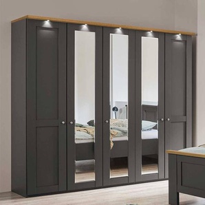 Schlafzimmerkleiderschrank 5türig in Dunkelgrau Eiche Bianco