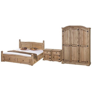 Schlafzimmerset III 180 x 200cm Braun/Beige/Kiefer Natur