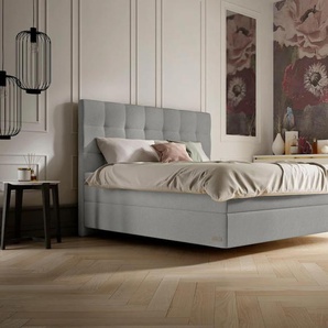 Boxspringbett SCHLARAFFIA Aida Komplettbetten Gr. Webstoff SECRET, Liegefläche B/L: 140 cm x 200 cm, H2 + H2, 7-Zonen-Tonnentaschen-Federkernmatratze, silberfarben (silver) Boxspringbetten ohne Bettkasten inkl. BULTEX Topper, Fuß in Schwebeoptik