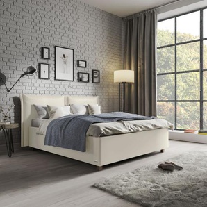Polsterbett SCHLARAFFIA Cavalli Betten Gr. Kunstleder LEATHERLOOK, Liegefläche B/L: 160 cm x 200 cm Betthöhe: 40 cm, kein Härtegrad, keine Matratze, weiß (ivory) Polsterbetten ohne Bettkasten Betten Holzfuß Nussbaum