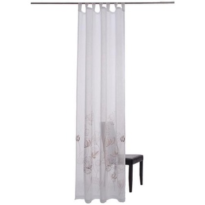 Schlaufenschal Arvada, Weiß, Braun, Textil, Floral, 140x255 cm, für Stange und Schiene geeignet, Wohntextilien, Gardinen & Vorhänge, Fertiggardinen, Schlaufenschals
