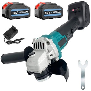 Schleifmaschine, Akku-Winkelschleifer, 18V 800W 125mm Winkelschleifer, Schleifwerkzeug mit Schiebegriff, ausgestattet mit 2 5,5A Batterien und