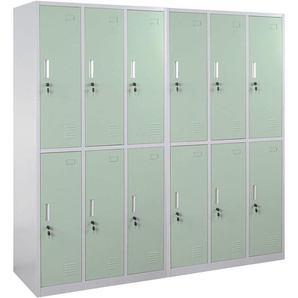 Schließfach Preston T829, Schließfachschrank Wertfachschrank Spind, Metall 12 Fächer grün