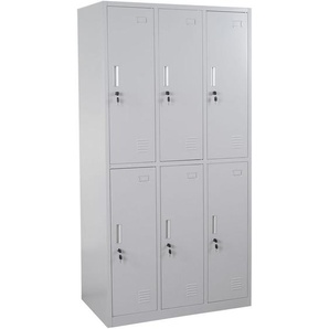 Schließfach Preston T829, Schließfachschrank Wertfachschrank Spind, Metall 6 Fächer grau