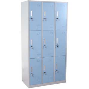Schließfach Preston T829, Schließfachschrank Wertfachschrank Spind, Metall 9 Fächer, blau