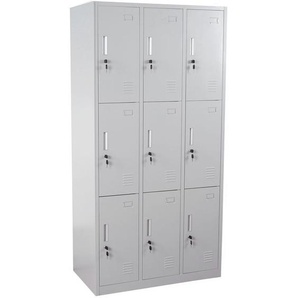Schließfach Preston T829, Schließfachschrank Wertfachschrank Spind, Metall 9 Fächer, grau