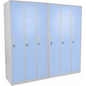 Schließfach Preston T829, Spind Wertfachschrank Schließfachschrank, Metall 6 Fächer blau