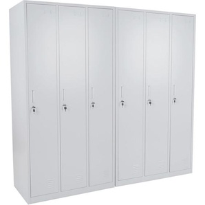 Schließfach Preston T829, Spind Wertfachschrank Schließfachschrank, Metall 6 Fächer grau