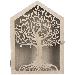 Clayre & Eef Schlüsselkasten 18x6x25 cm Braun Holz Glas Rechteck Baum Schlüsselhalter