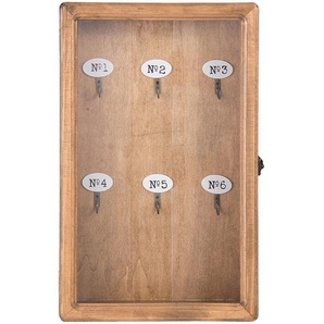 Clayre & Eef Schlüsselkasten 24x7x38 cm Braun Holz Glas Rechteck Schlüsselhalter