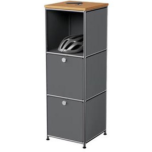 Schmale Kommode Metall »CN3« mit Holzplatte und 2 Klappenfächern, grau
