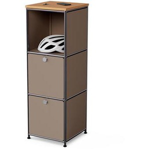 Schmale Kommode Metall »CN3« mit Holzplatte und 2 Klappenfächern, taupe