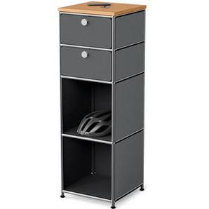 Schmale Kommode Metall »CN3« mit Holzplatte und 2 Schubladen, grau