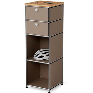 Schmale Kommode Metall »CN3« mit Holzplatte und 2 Schubladen, taupe