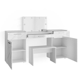Schminktisch Irma, Weiß, 190.3 cm mit LED Beleuchtung und Bank, Vicco