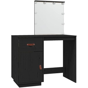 Schminktisch mit LED Schwarz 95x50x133,5 cm Massivholz Kiefer
