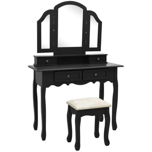 Schminktisch-Set Hocker Schwarz 100x40x146 cm Paulownia-Holz