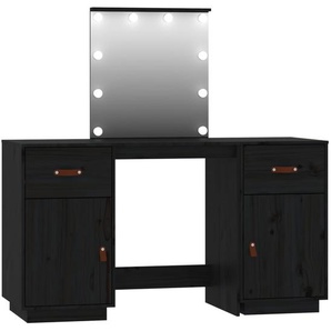 Schminktisch-Set mit LED Schwarz Massivholz Kiefer