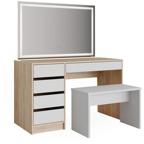 Schminktisch Sherry, Weiß/Sonoma, 120 cm mit led Spiegel und Hocker Vicco