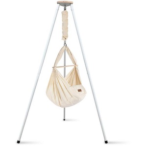 Schmusewolke Federwiege, Weiß, Beige, Holz, Metall, Textil, Buche, 135x194x135 cm, wendbar,Deckenmontage möglich, Feder mit Sicherheitsseil,