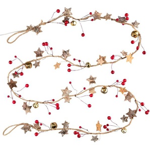LED-Lichterkette SCHNEIDER Glöckchen, Weihnachtsdeko Lichterketten Gr. Flammen 20 St., x Gesamtlänge 2 m, rot (natur, rot, goldfarben) Lichterketten Lichternetze Mit warmweißen LEDs, Länge ca. 200 cm