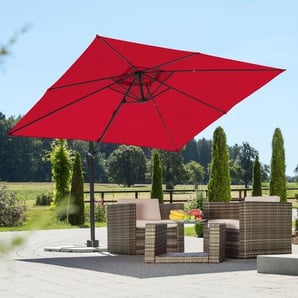 Schneider Schirme Ampelschirm Rhodos Junior, rot, quadratisch, ohne Wegeplatten Einheitsgröße rot Sonnenschirme -segel Gartenmöbel Gartendeko