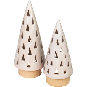 Schneider Teelichthalter Weihnachtsdeko (Set, 2 St), Dekobäume aus Keramik, Höhe ca. 22 und 26 cm
