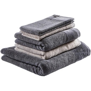 Schöner Wohnen Frottierset SW-Sense, Sand, Anthrazit, Textil, 5-teilig, Uni, 70x140 cm, Oeko-Tex® Standard 100, saugfähig, Aufhängeschlaufe, angenehm weich, hochwertige Qualität, schnelltrocknend, Badtextilien, Handtuch-Sets
