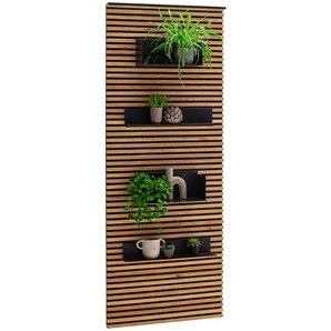 Schöner Wohnen Wandpaneel Yonna, Anthrazit, Eiche, Holz, Metall, Kerneiche, massiv, 77x200x26 cm, Goldenes M, Dgm, Wohnzimmer, Wohnwände,