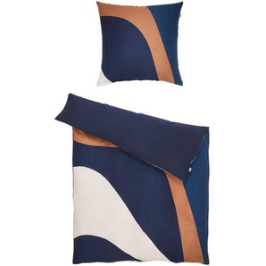 Schöner Wohnen Wendebettwäsche Sw-Waves, Blau, Creme, Hellbraun, Textil, Wellen, 135x200 cm, Oeko-Tex® Standard 100, BCI (Better Cotton Initiative),
