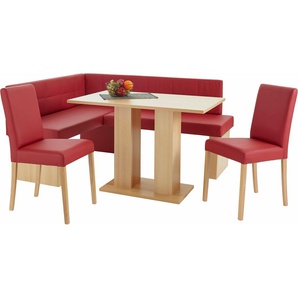 Eckbankgruppe SCHÖSSWENDER Anna Sitzmöbel-Sets Gr. Kunstleder, Langer Schenkel rechts (130/169 cm), rot (holzwerkstoff mit farbe buche, lotos 5269 rot, buchefarben) Eckbankgruppen Sitzmöbel-Sets 2 Stühlen massiven Gestell