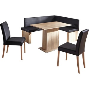 Eckbankgruppe SCHÖSSWENDER Anna Sitzmöbel-Sets Gr. Kunstleder, langer Schenkel links + Eckbank nicht umstellbar-langer Schenkel links-Tisch ohne Auszug-2x Stühle massives Gestell, schwarz (holzwerkstoff mit farbe sonoma eiche, lotos 7006 schwarz,