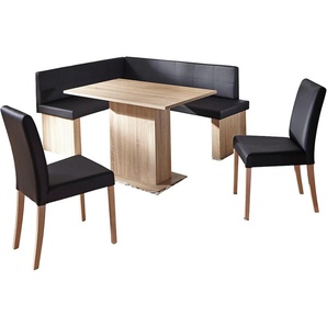 Eckbankgruppe SCHÖSSWENDER Anna Sitzmöbel-Sets Gr. Kunstleder, langer Schenkel rechts + Eckbank nicht umstellbar-langer Schenkel links-Tisch ohne Auszug-2x Stühle massives Gestell, schwarz (holzwerkstoff mit farbe sonoma eiche, lotos 7006 schwarz,