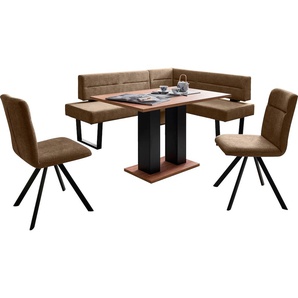 Eckbankgruppe SCHÖSSWENDER Martina Sitzmöbel-Sets Gr. Polyester, langer Schenkel links, braun (spanplatte, metall, mercury 105 braun, schwarz) Eckbankgruppe Eckbankgruppen Sitzmöbel-Sets frei im Raum stellbar