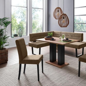 Eckbankgruppe SCHÖSSWENDER Martina Sitzmöbel-Sets Gr. Polyester, langer Schenkel rechts, braun (spanplatte, massivholz, metall, mercury 105 braun, schwarz) Eckbankgruppe Eckbankgruppen Sitzmöbel-Sets frei im Raum stellbar