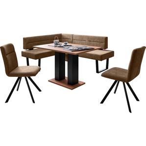 Eckbankgruppe SCHÖSSWENDER Martina Sitzmöbel-Sets Gr. Polyester, langer Schenkel rechts, braun (spanplatte, metall, mercury 105 braun, schwarz) Eckbankgruppe Eckbankgruppen Sitzmöbel-Sets frei im Raum stellbar
