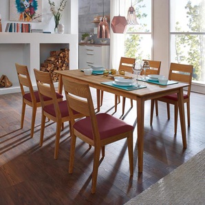 Essgruppe SCHÖSSWENDER Filippa Sitzmöbel-Sets Gr. T: 47 cm, Kunstleder, rot (wildeiche, lotos 9726 weinrot, eichefarben) Essgruppen Sitzmöbel-Sets aus Massivholz Eiche
