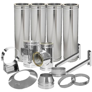 Schornstein-Set Edelstahl DN 150mm doppelwandig Länge ca. 4,8m Wandbefestigung 70-120mm Abstand verstellbar DW