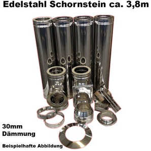 Schornstein-Set Edelstahl DN 180 mm doppelwandig Länge ca. 3,8m Wandmontage ohne Montage Material DW6