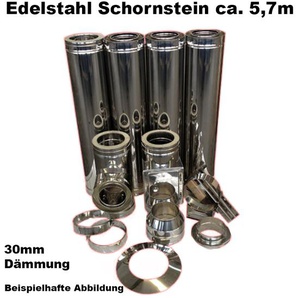 Schornstein-Set Edelstahl DN 180 mm doppelwandig Länge ca. 5,7m Wandmontage ohne Montage Material DW6