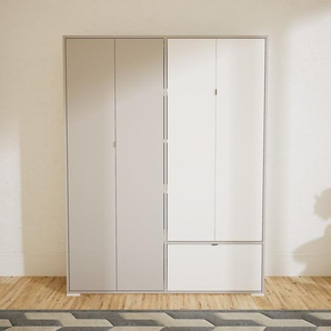 Schrank Hellgrau - Moderner Schrank: Schubladen in Weiß & Türen in Weiß - Hochwertige Materialien - 151 x 196 x 47 cm, konfigurierbar