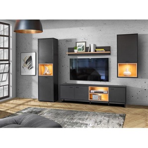 Schrank 50 x 195 x 42cm Schwarz/Beige